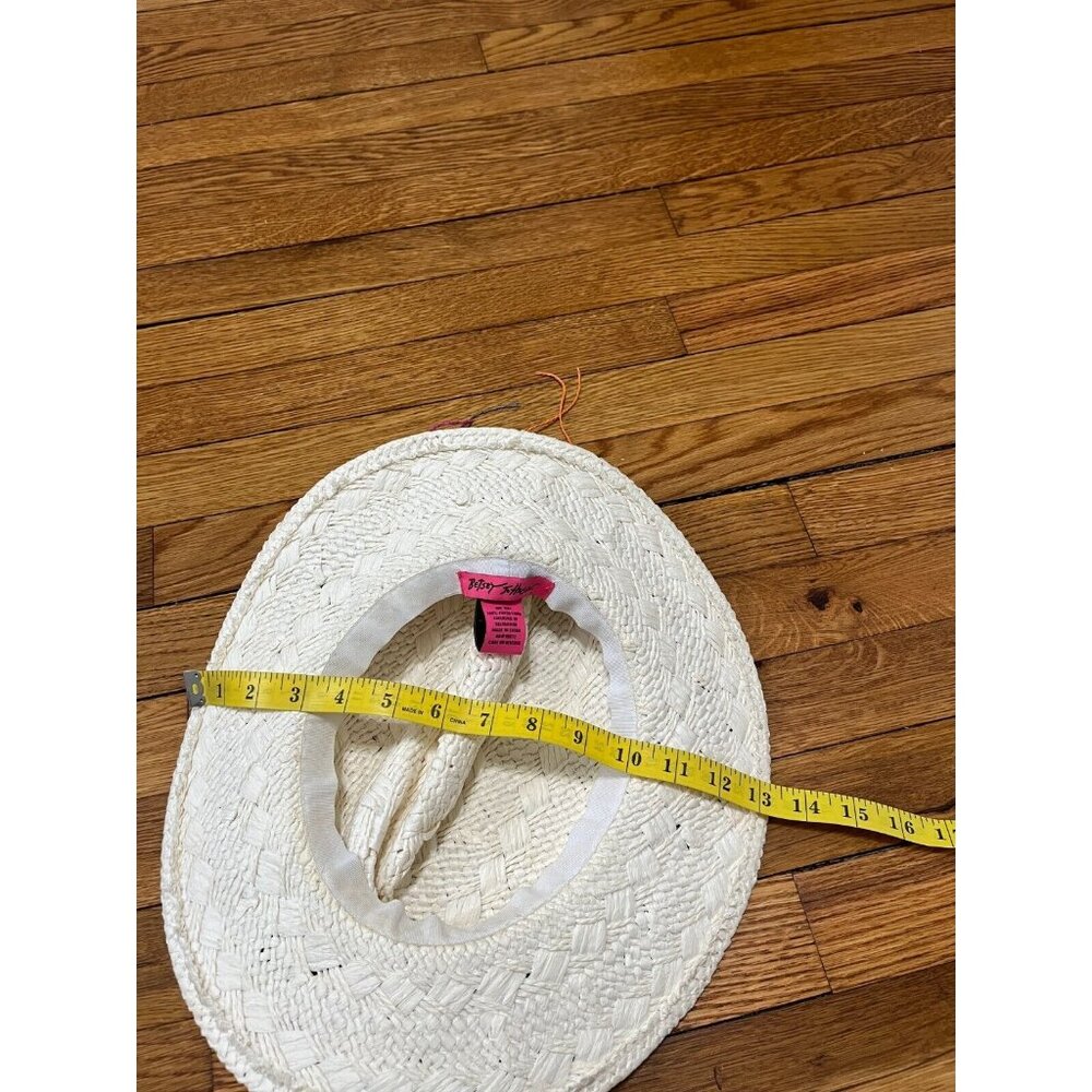 Betsey Johnson Straw Sun Hat Colorful Rainbow Trim One Size Cap Ivory EUC - Picture 10 of 11